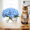 Luxury PU Fake Flowers in Vase with Faux Water, Blue Real Touch Hydrangea Artificial Flowers with Glass Vase for Office Home Dining Room Centerpiece Table Decorations